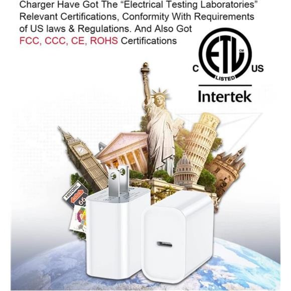 iPhone Fast Charger, 20W USB C Power Wall Charger Plug w/ 6ft Type C for iPhone - Picture 3 of 7